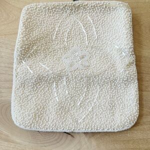 VINTAGE BEADED ENVELOPE BAG IVORY FLORAL SATIN LINED CLASP TOP CLUTCH ELEGANT